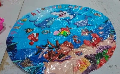 Summer cooling pet water bed cushion PVC inflatable ice pad with fish design for dogs and cats 65cm size