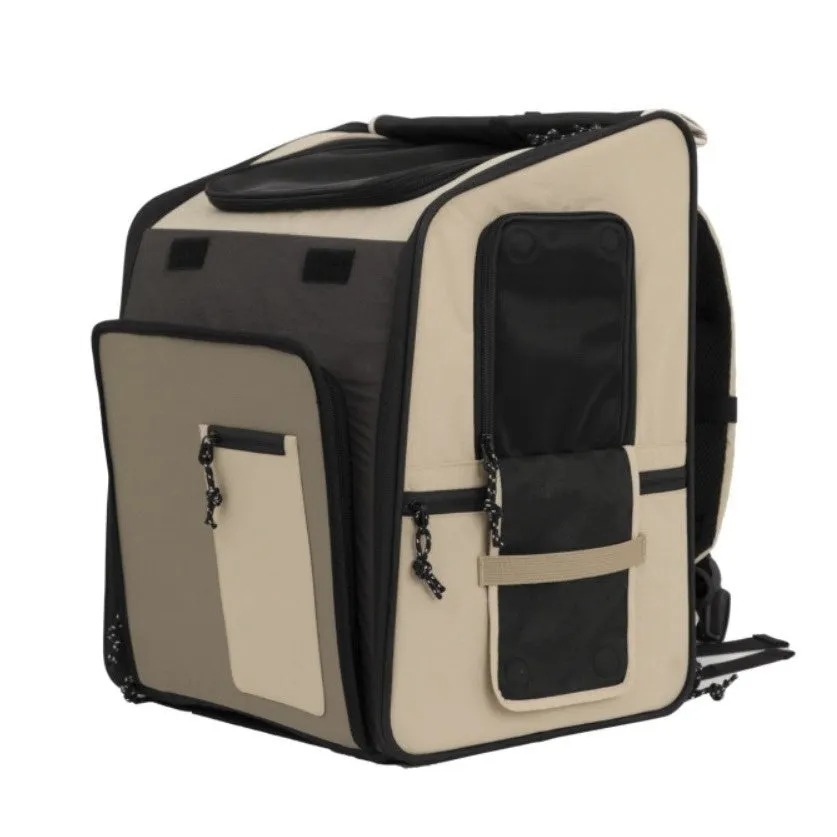 Pet cat and dog tent backpack in chestnut brown nylon for carrying pets up to 10kg