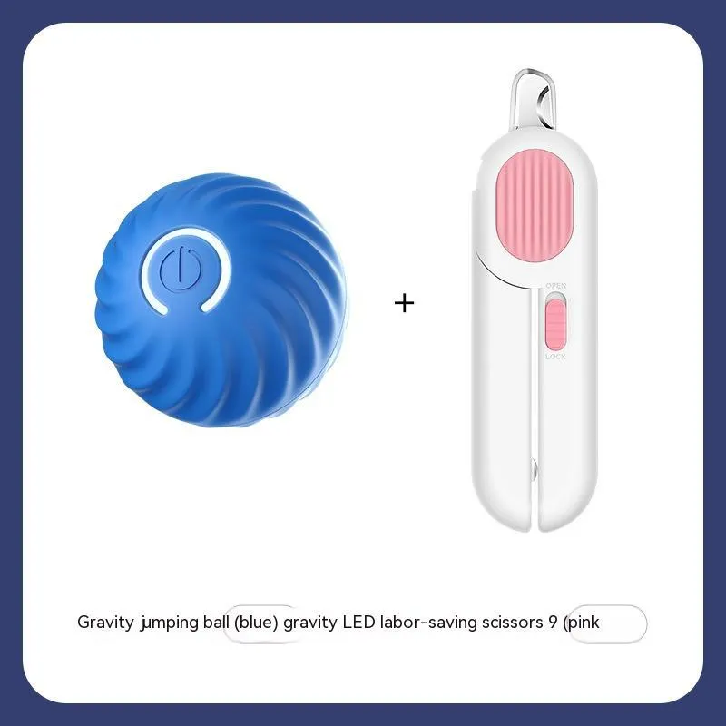 Blue USB rechargeable rubber dog ball toy 67mm on a light background