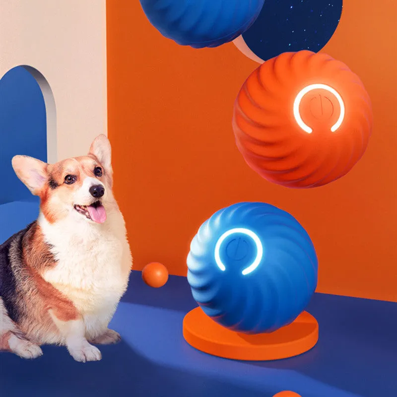 Blue USB rechargeable rubber dog ball toy 67mm on a light background