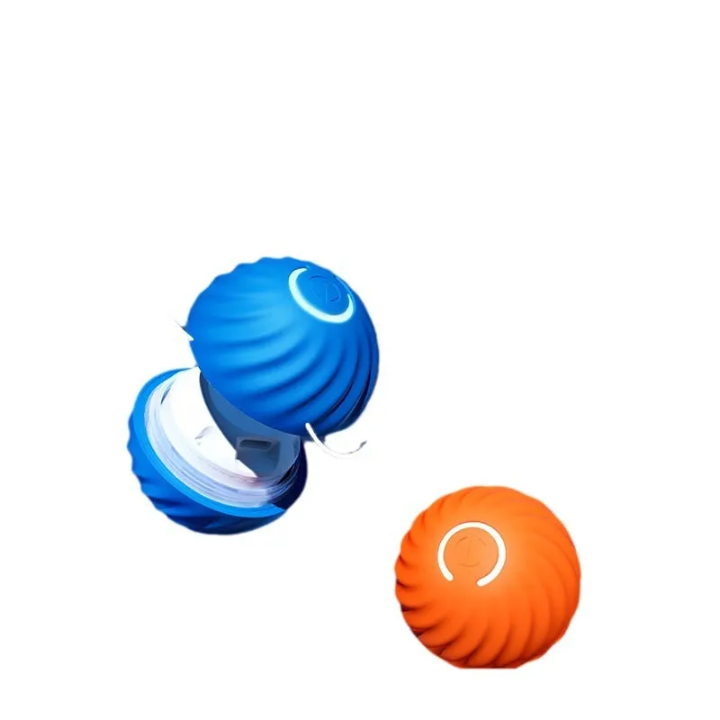 Blue USB rechargeable rubber dog ball toy 67mm on a light background