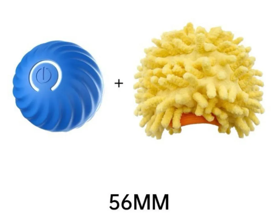 Blue USB rechargeable rubber dog ball toy 67mm on a light background