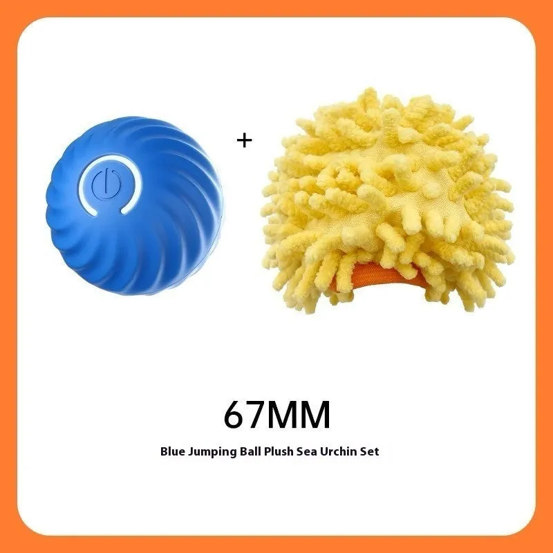 Blue USB rechargeable rubber dog ball toy 67mm on a light background