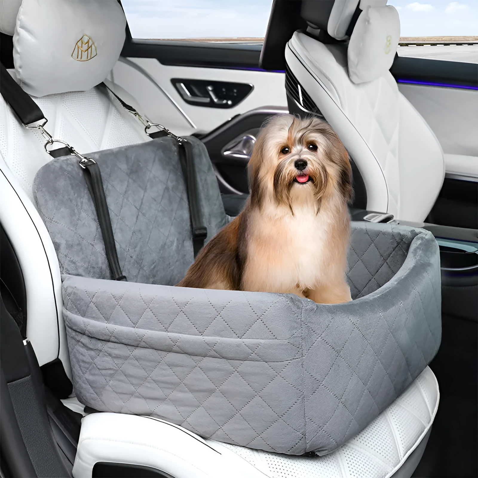 Dog car mat Holland Velvet 48x48x13cm on rear seat, available in black or gray