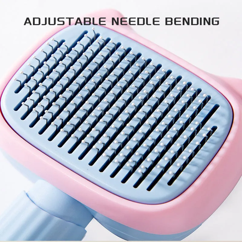 Blue and green double-sided pet grooming brush with dematting comb and undercoat rake on a 195mm handle.