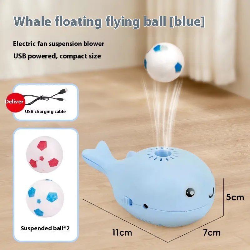 Home fashion suspension cat toy with plastic body and blue balls, USB charging port visible