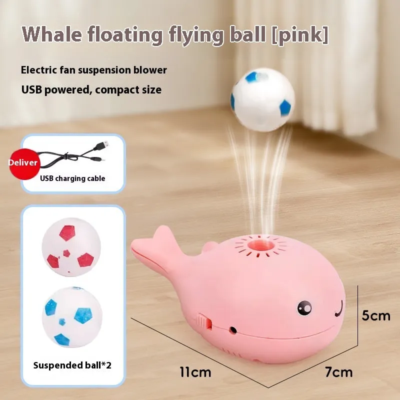 Home fashion suspension cat toy with plastic body and blue balls, USB charging port visible