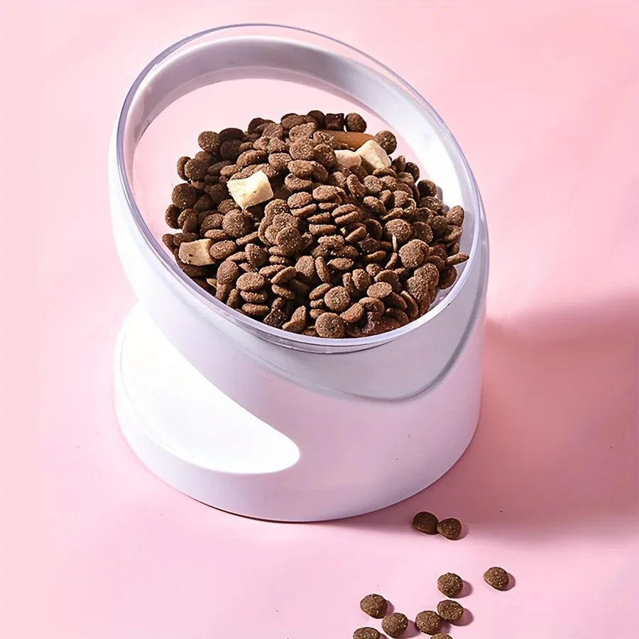 White elevated plastic cat feeder bowl with a tilted design for anti-vomit feeding.