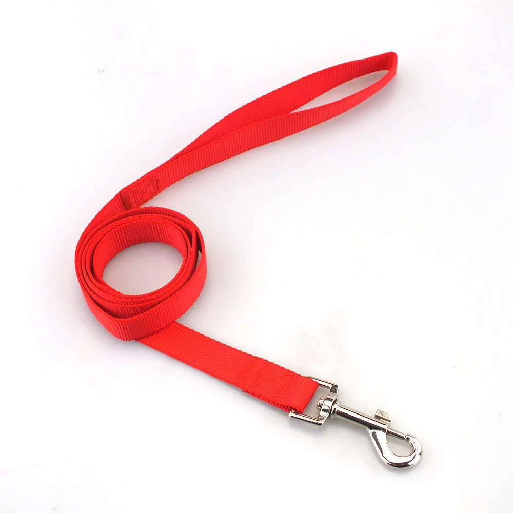 Solid colour nylon dog lead shown in various colours with hand-holding rope design