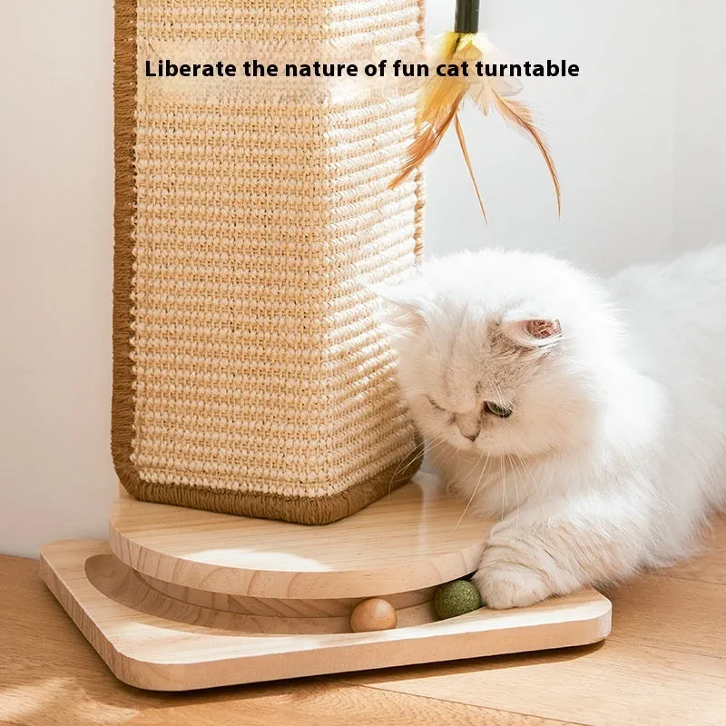 Corner sisal cat scratch board on solid wood base with simple style for indoor use