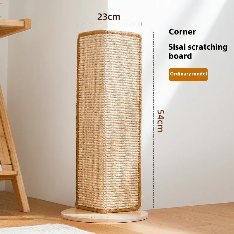 Corner sisal cat scratch board on solid wood base with simple style for indoor use