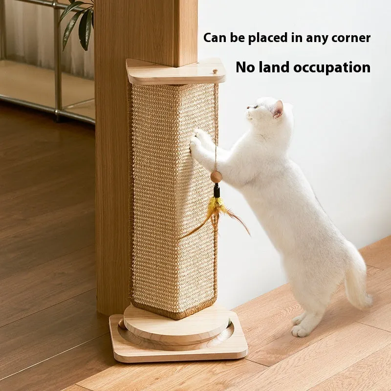 Corner sisal cat scratch board on solid wood base with simple style for indoor use