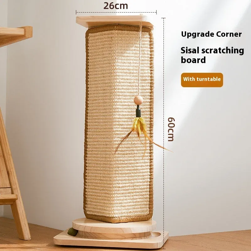 Corner sisal cat scratch board on solid wood base with simple style for indoor use