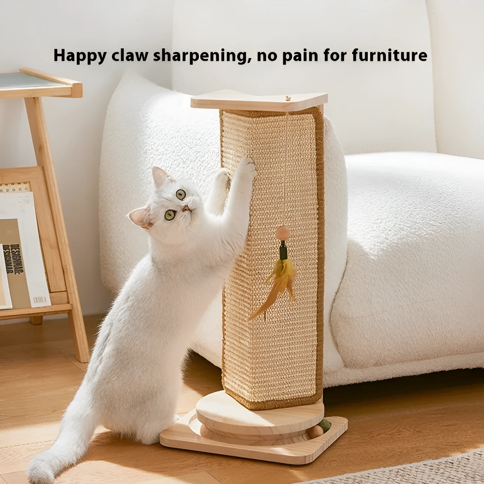 Corner sisal cat scratch board on solid wood base with simple style for indoor use