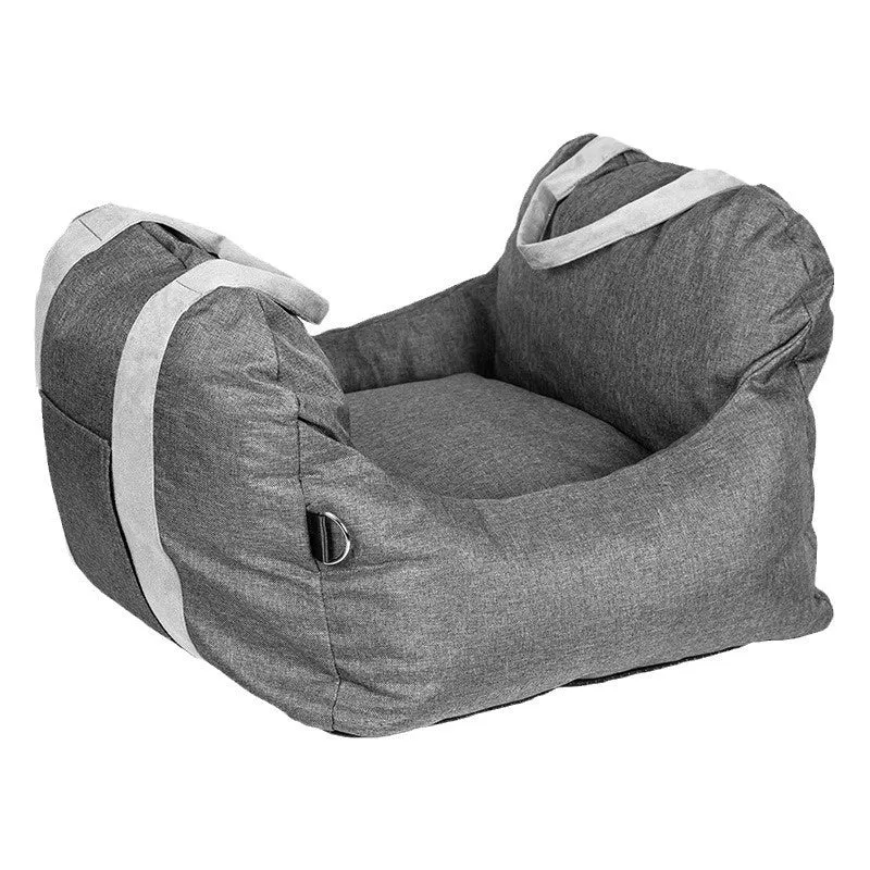 Portable cloth dog kennel in dark gray, available in S and L sizes for travel use