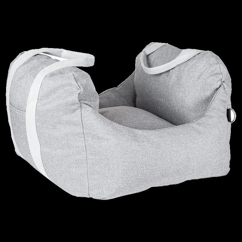 Portable cloth dog kennel in dark gray, available in S and L sizes for travel use