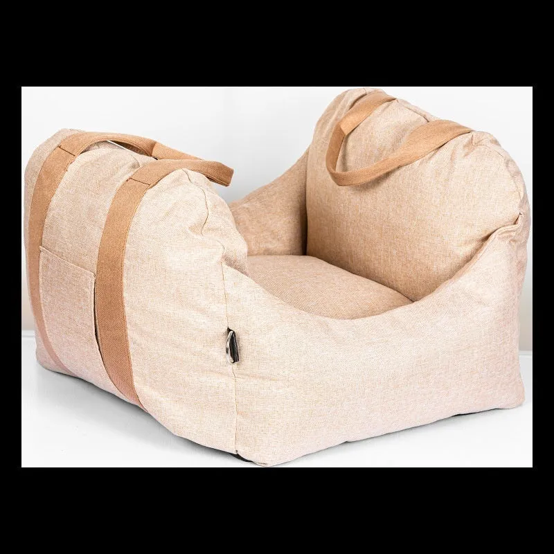 Portable cloth dog kennel in dark gray, available in S and L sizes for travel use