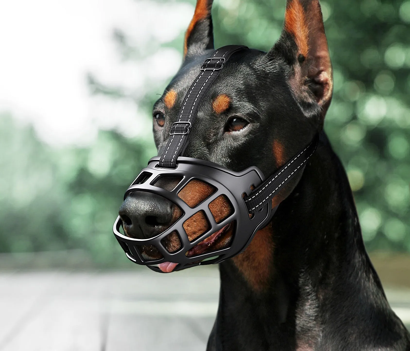 Upgraded dog mouth cover anti-bite muzzle in black for small medium and large dogs plastic construction size 1 to 6