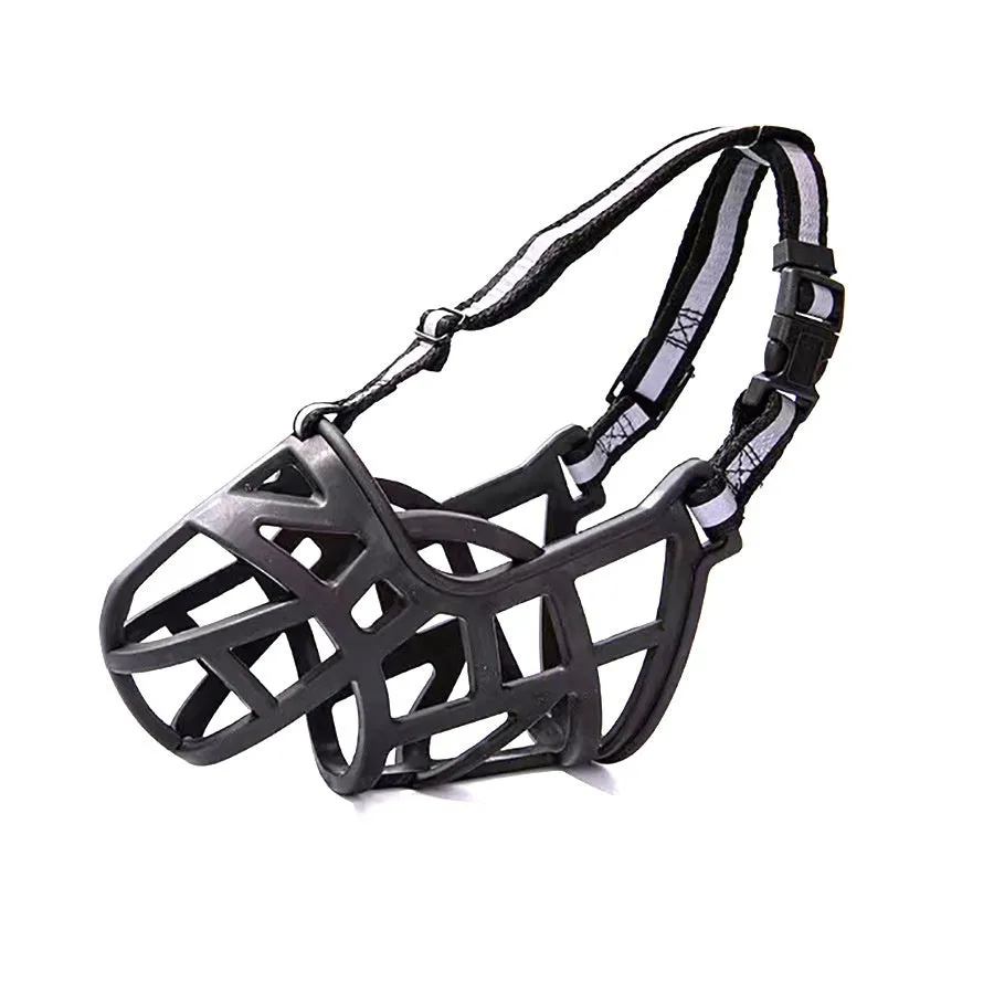 Upgraded dog mouth cover anti-bite muzzle in black for small medium and large dogs plastic construction size 1 to 6