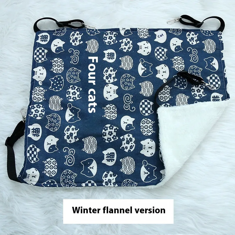 Cat fleece-lined hanging hammock in winter colour design for cage