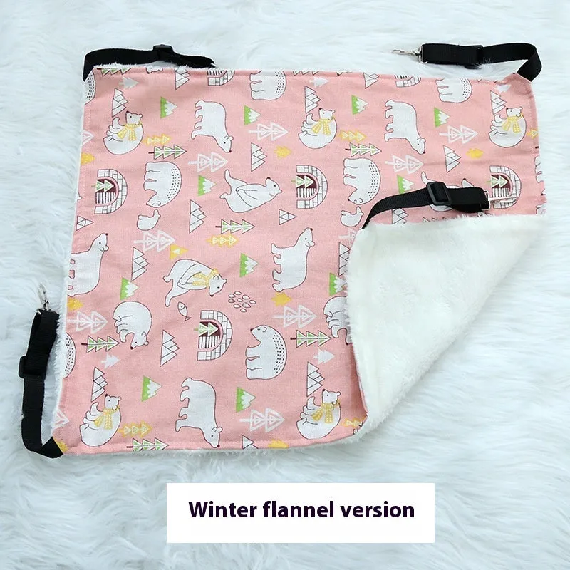 Cat fleece-lined hanging hammock in winter colour design for cage
