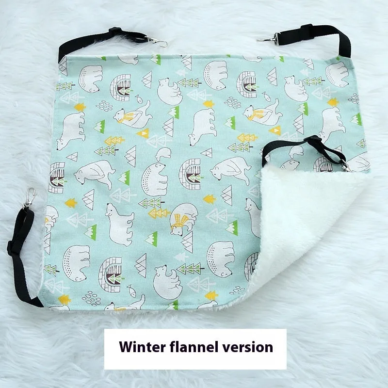 Cat fleece-lined hanging hammock in winter colour design for cage