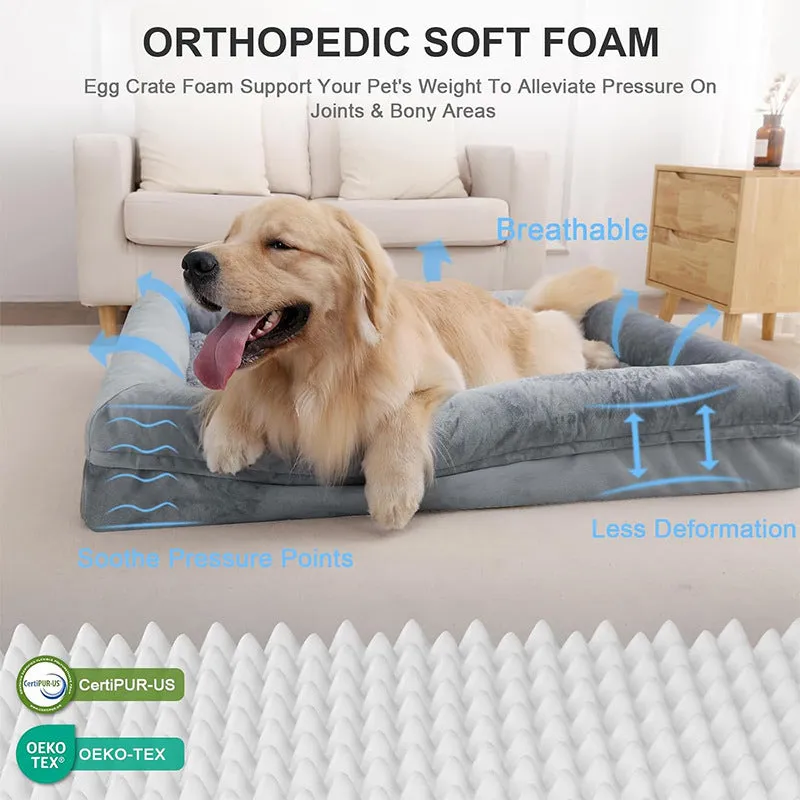 Rectangular cloth pet bed for large dogs, available in dark gray and light gray, sizes M, L, and XL