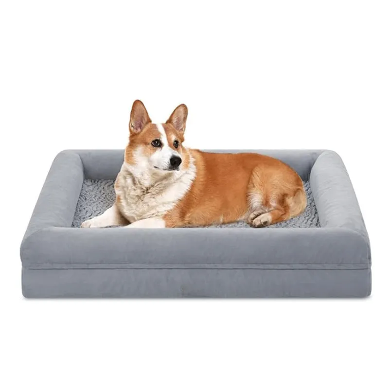 Rectangular cloth pet bed for large dogs, available in dark gray and light gray, sizes M, L, and XL