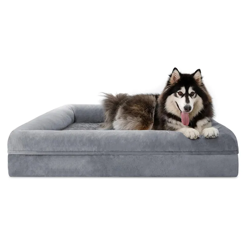 Rectangular cloth pet bed for large dogs, available in dark gray and light gray, sizes M, L, and XL
