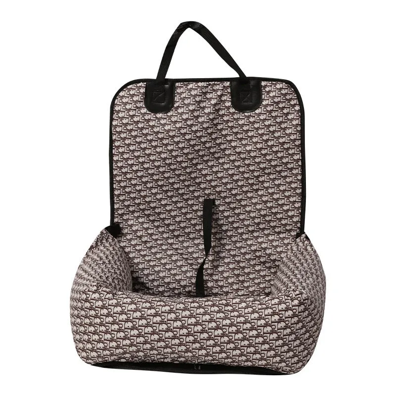 Breathable portable pet car seat 45x45x18cm in grey cationic net material for cat or dog travel