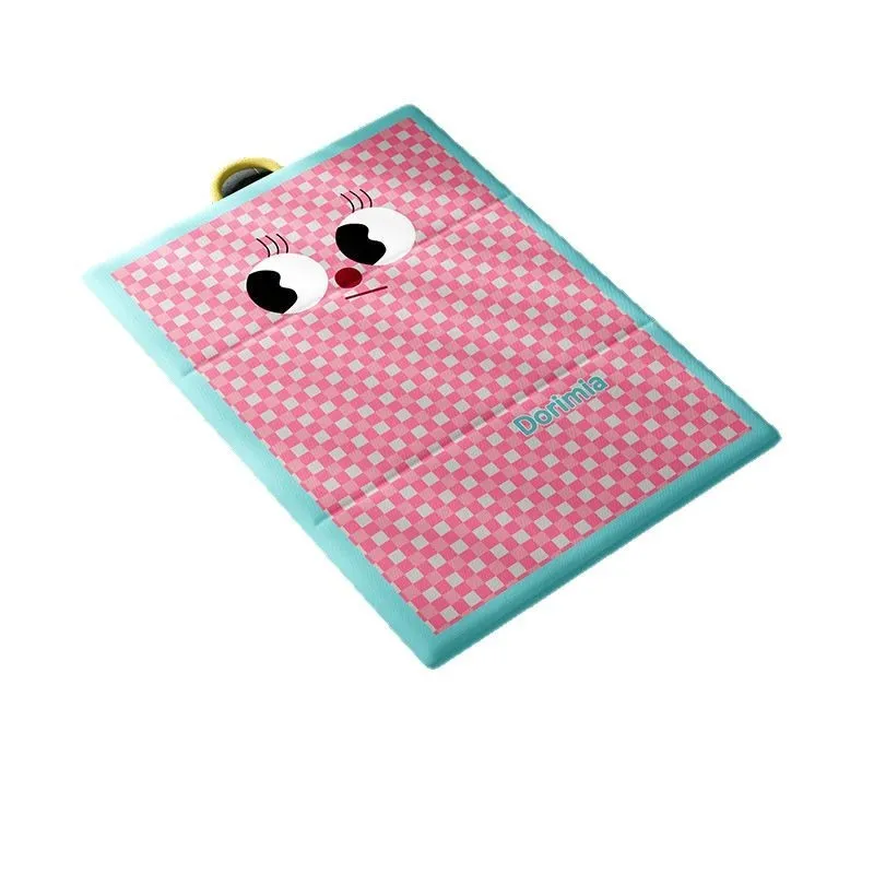 Blue plaid cool pad for dog or cat made from ice silk fabric with waterproof artificial leather base, size 72x50cm