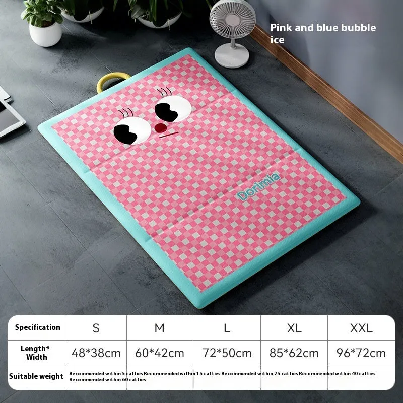 Blue plaid cool pad for dog or cat made from ice silk fabric with waterproof artificial leather base, size 72x50cm