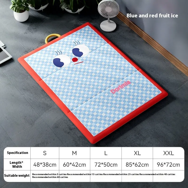 Blue plaid cool pad for dog or cat made from ice silk fabric with waterproof artificial leather base, size 72x50cm