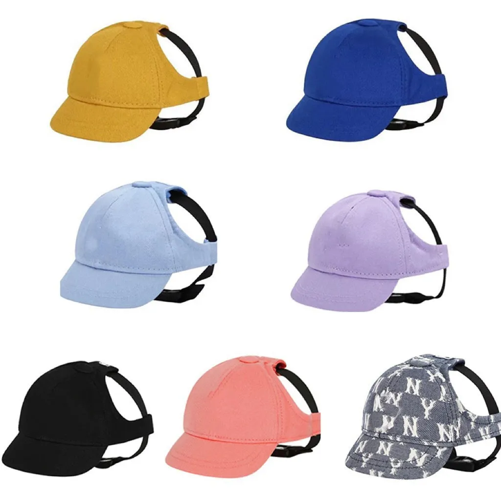 Adjustable sun-proof cotton pet baseball cap with exposed ears in apricot on dog