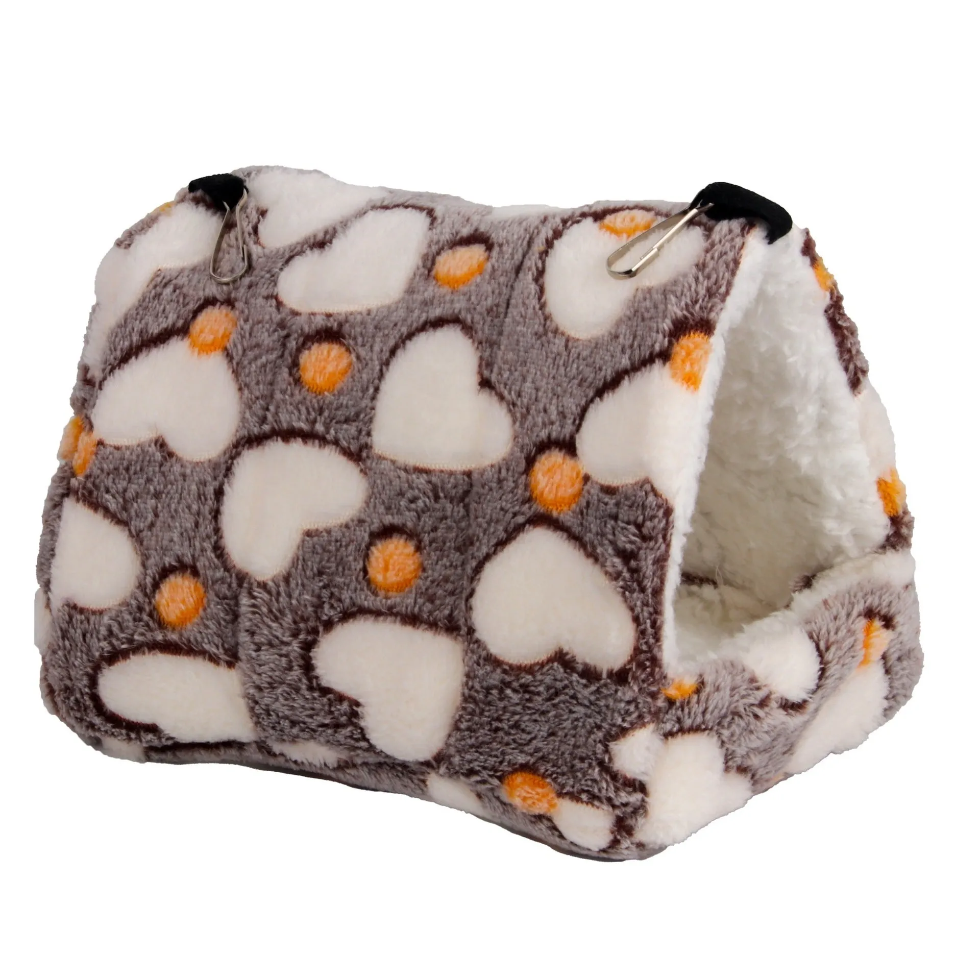 Flannel small pet sleeping bag in pink with hook for cage attachment, suitable for hamsters and hedgehogs