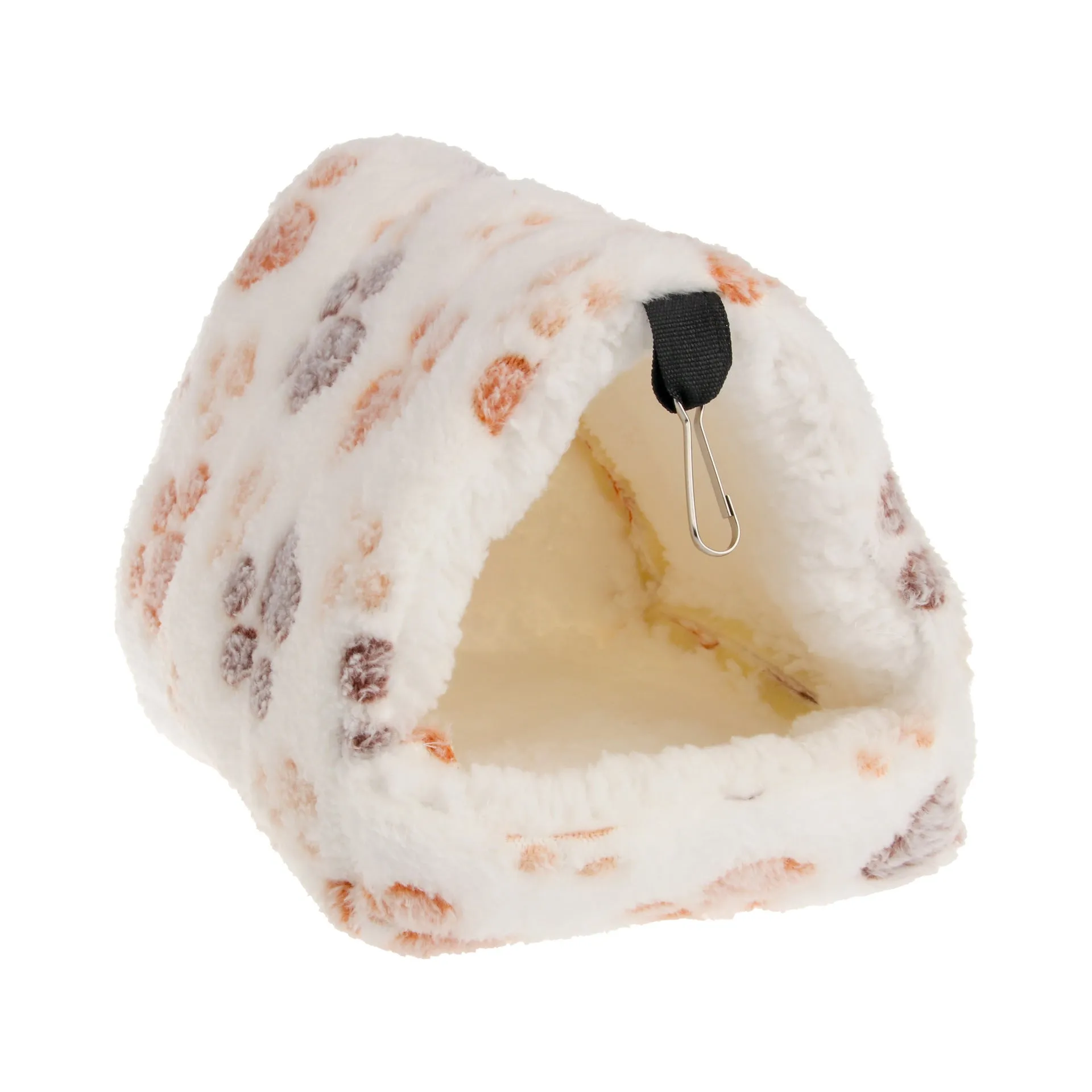 Flannel small pet sleeping bag in pink with hook for cage attachment, suitable for hamsters and hedgehogs