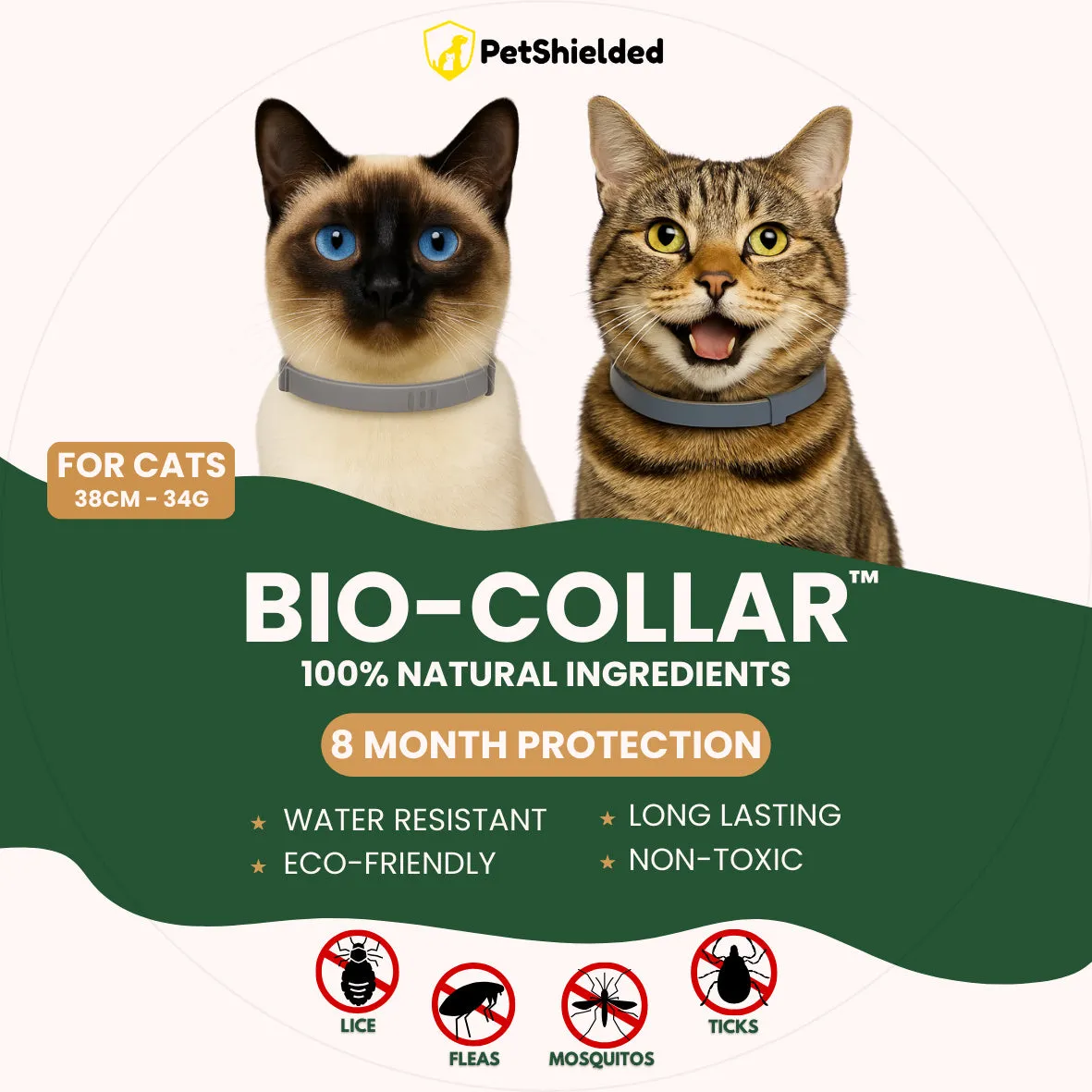 Adjustable pet flea collar for cat or dog, natural plant extracts, waterproof, 8 months protection, TPR silica gel