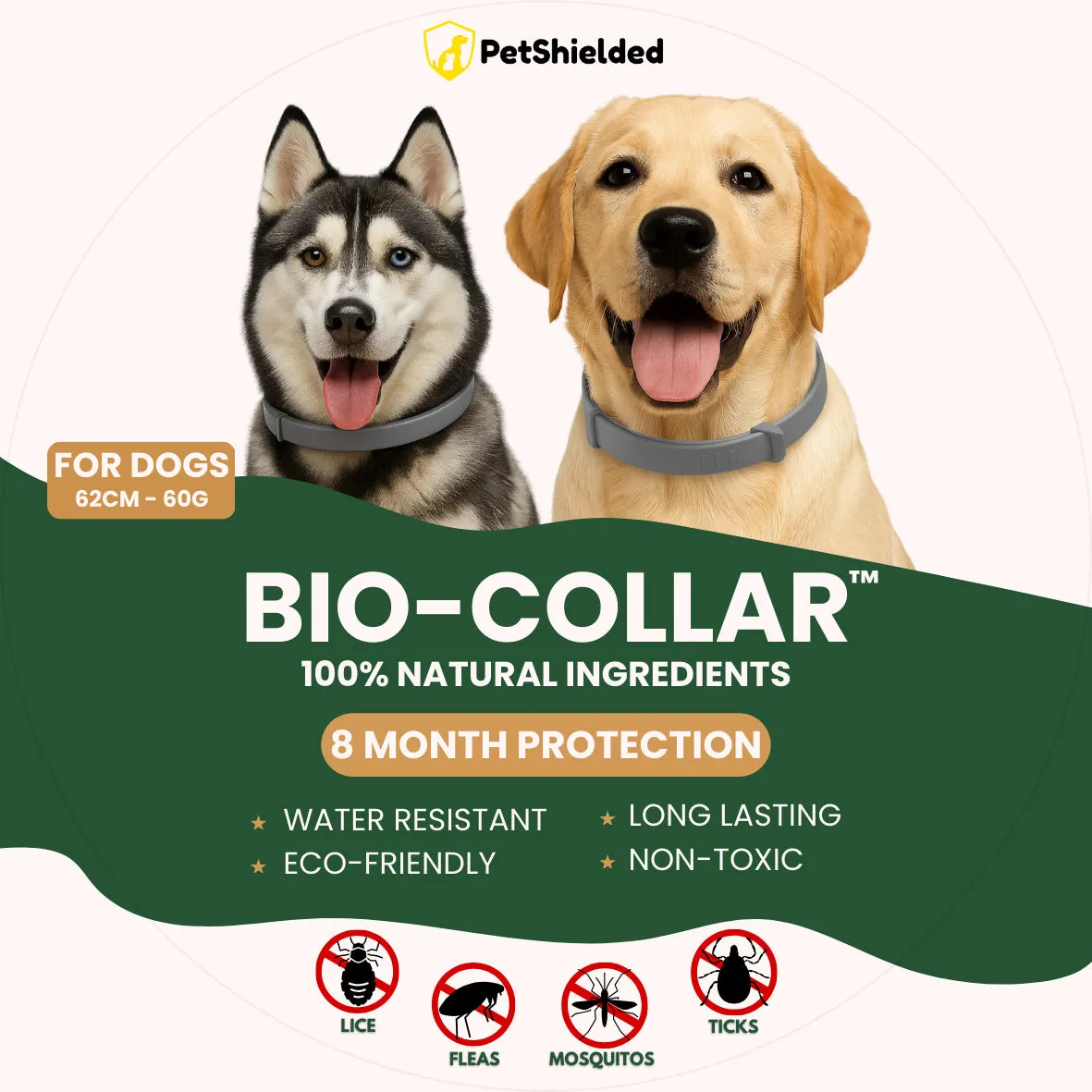 Adjustable pet flea collar for cat or dog, natural plant extracts, waterproof, 8 months protection, TPR silica gel