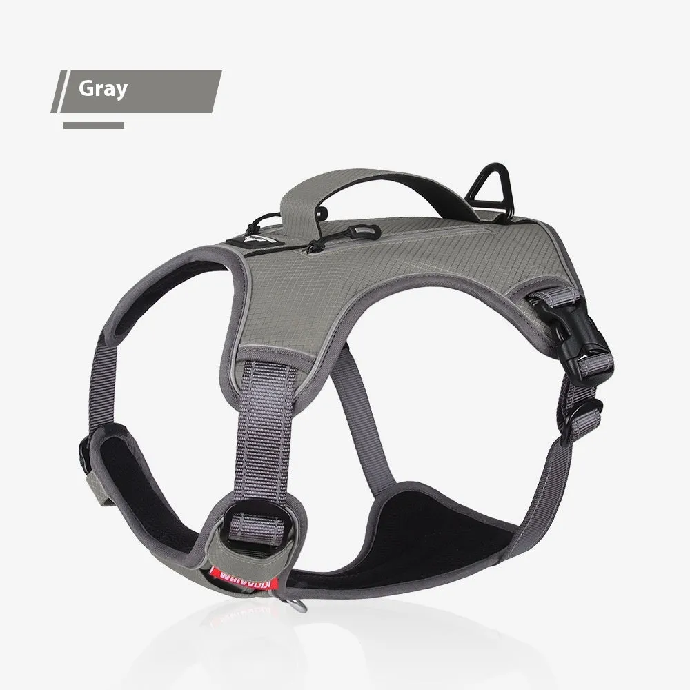 Reflective Oxford cloth pet harness in yellow with metal chain ring on white background