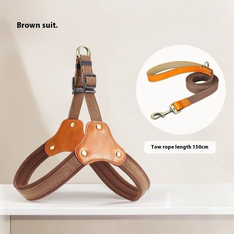 Dog breast collar with hand holding rope in cloth for small dogs and cats, shown in brown colour