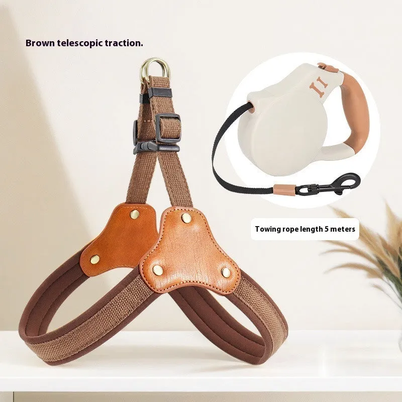 Dog breast collar with hand holding rope in cloth for small dogs and cats, shown in brown colour