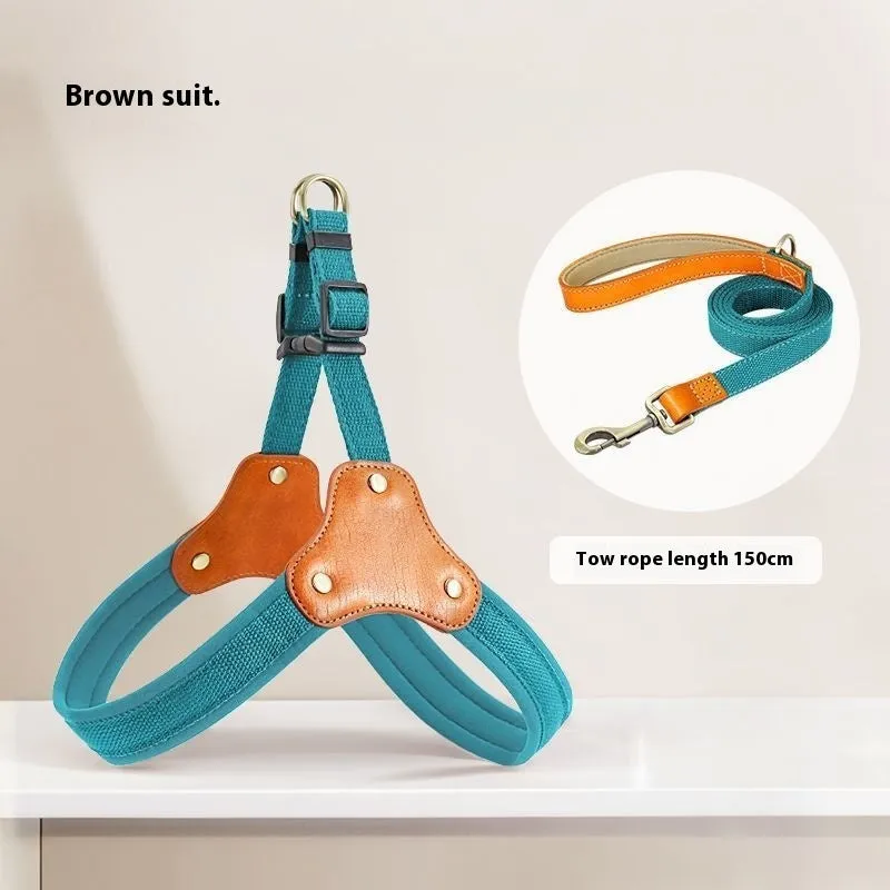 Dog breast collar with hand holding rope in cloth for small dogs and cats, shown in brown colour
