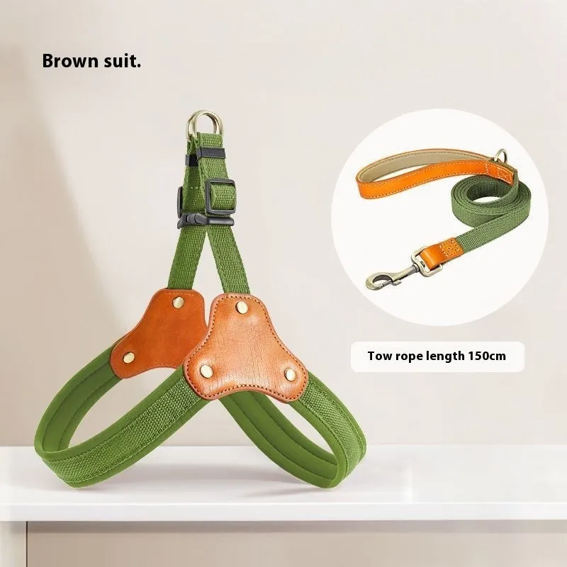 Dog breast collar with hand holding rope in cloth for small dogs and cats, shown in brown colour