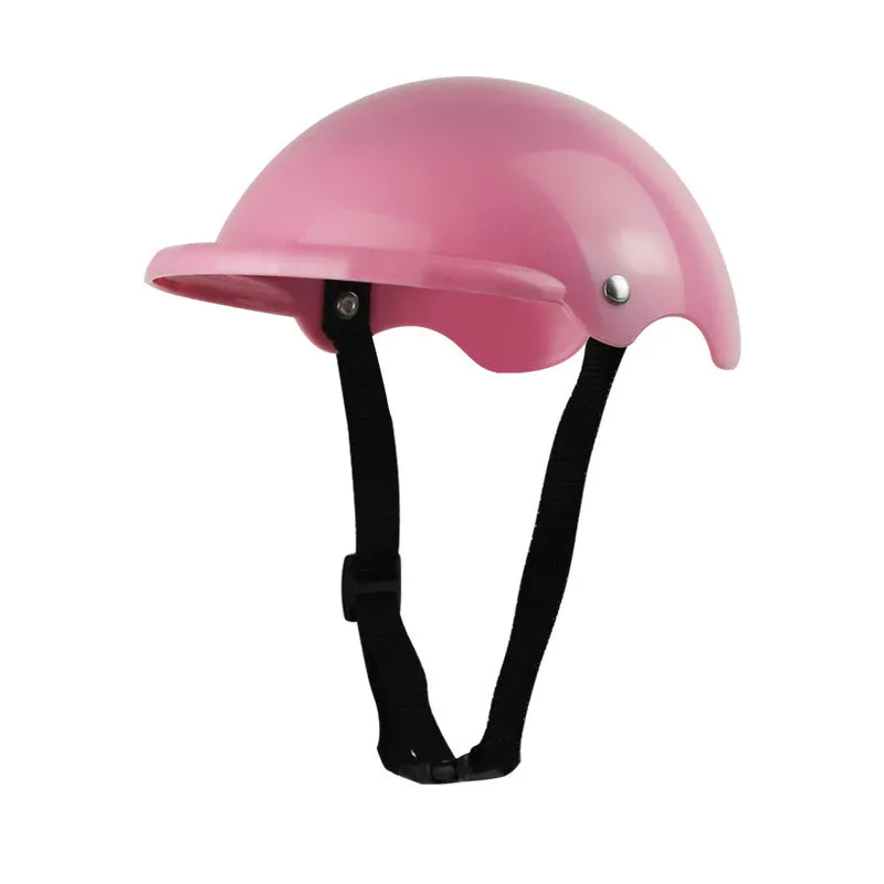 Small S size plastic pet safety helmet for motorcycles in pink, black, yellow, or green.