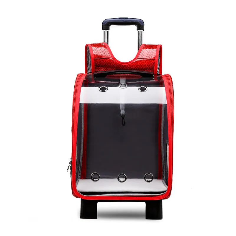 Transparent pet trolley diaper bag with folding shoulder design in blue colour
