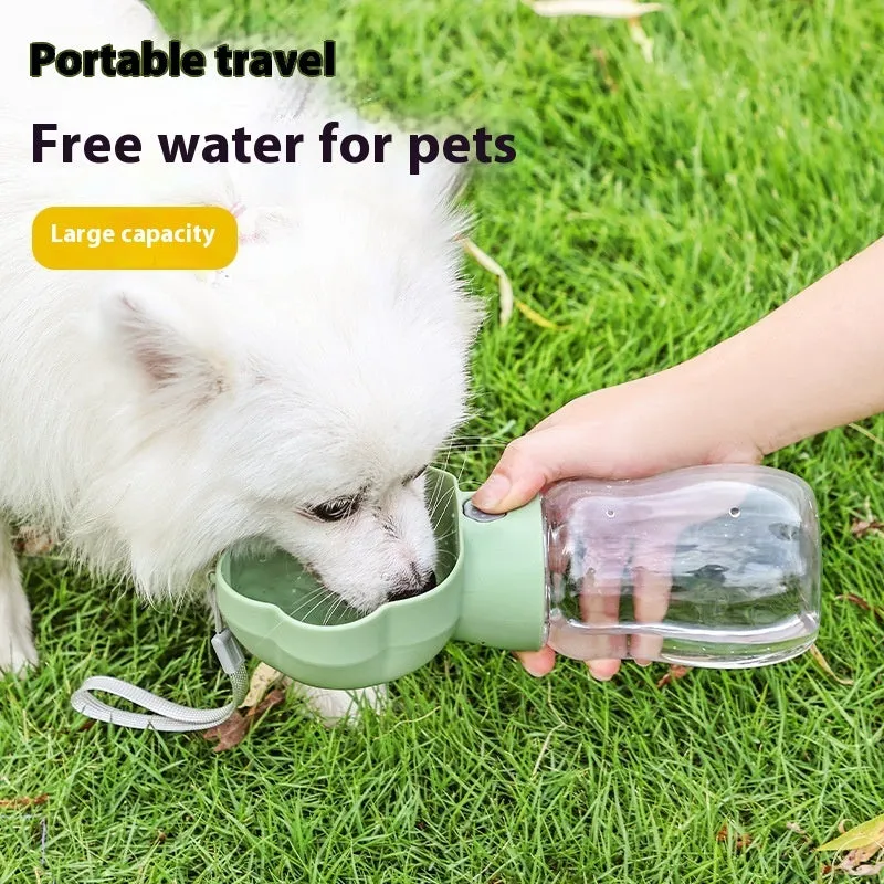 Portable dog water cup in yellow with 320ml capacity and separate food cup