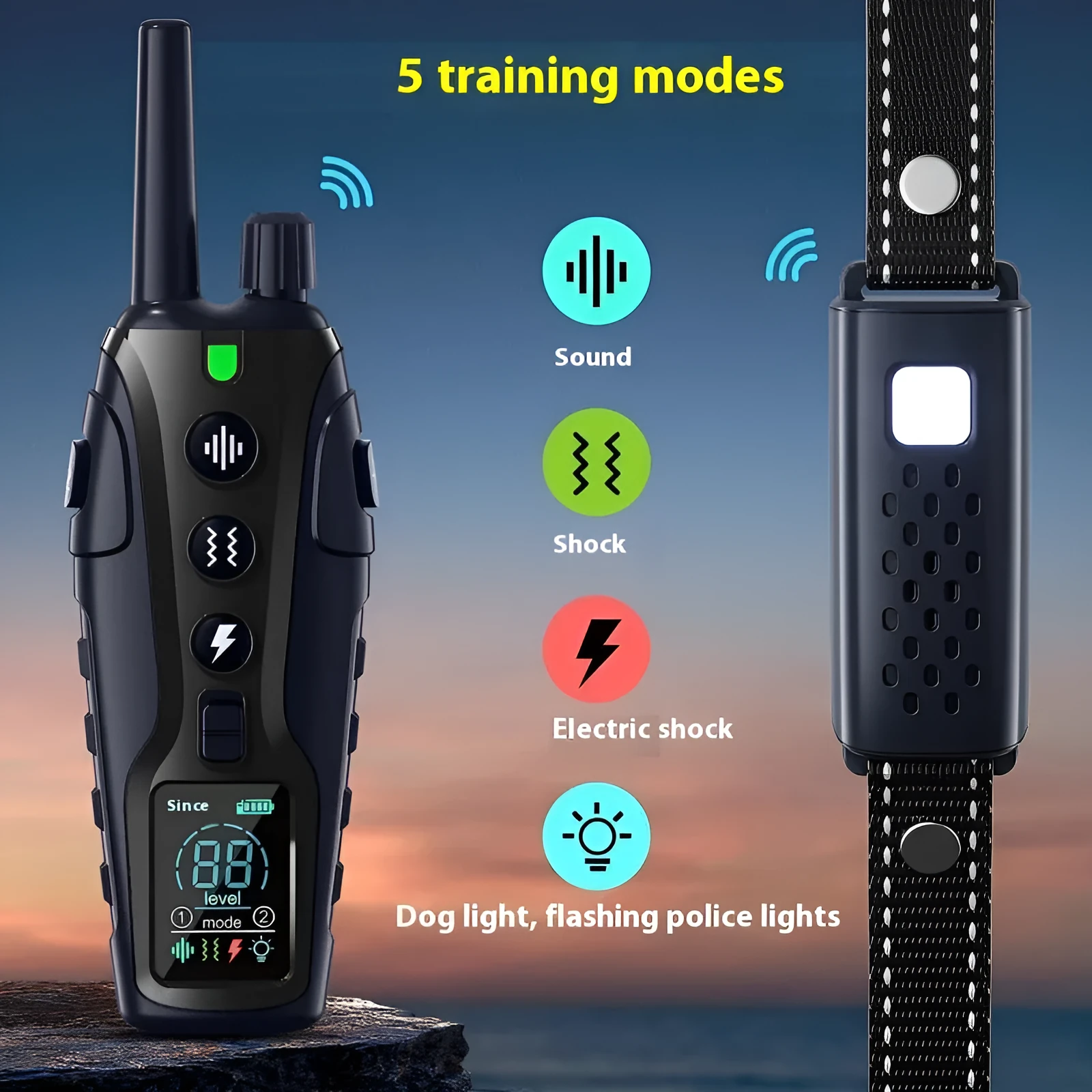 Colour screen dog training collar remote with dual power display and waterproof collar for one dog