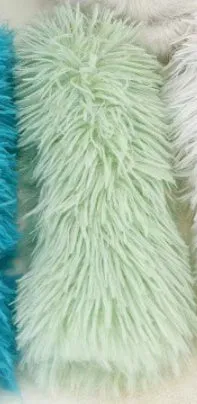 Plush cat toy pillow in blue, green, pink, and white colours, shown at 27cm by 10cm size
