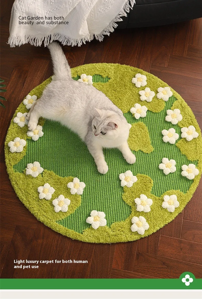 Flower sisal cat scratching pad in pastoral style with 80cm diameter on a floor