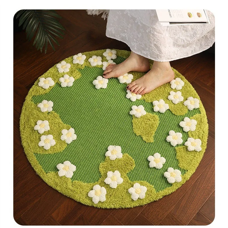Flower sisal cat scratching pad in pastoral style with 80cm diameter on a floor
